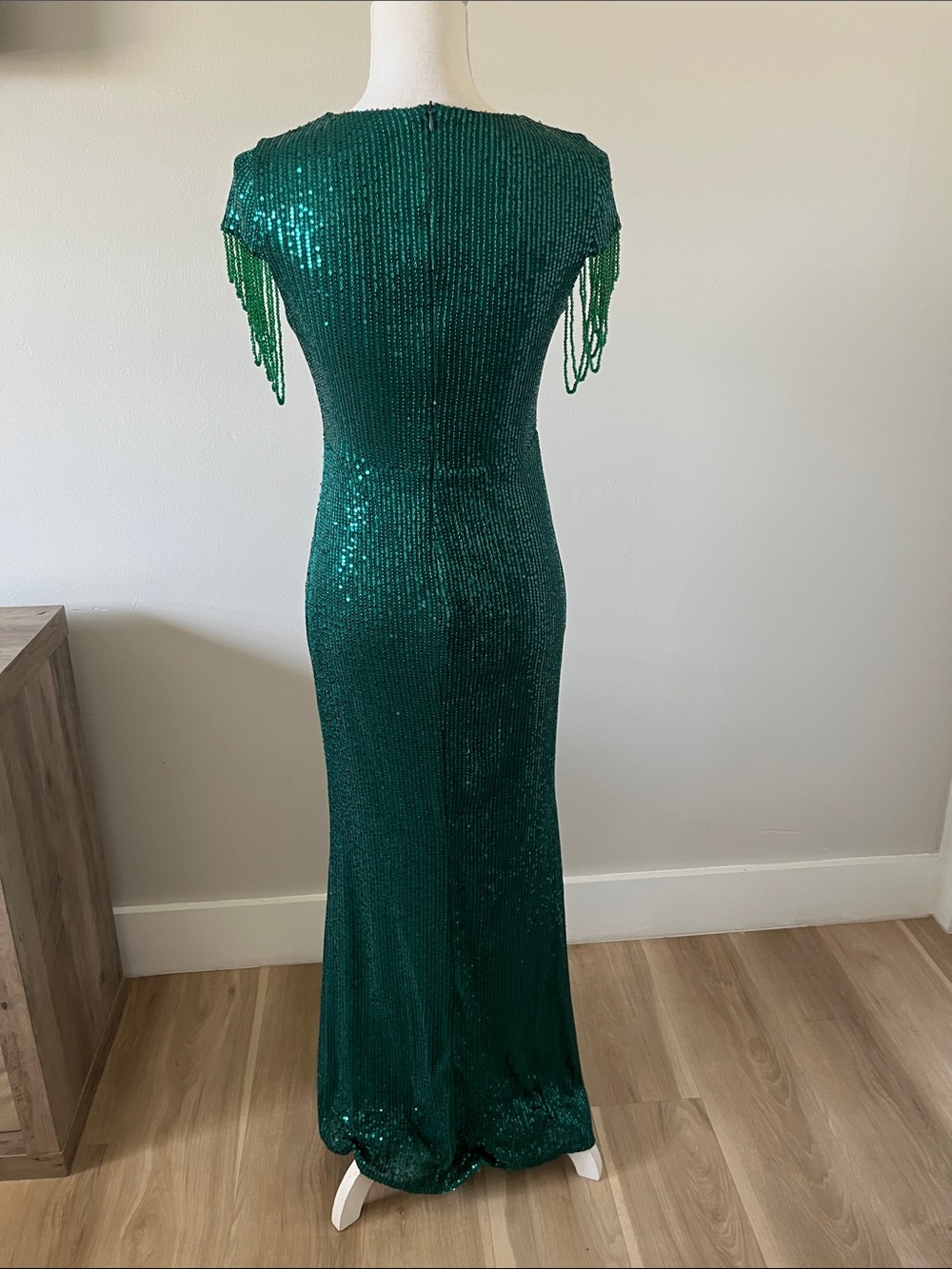 Emerald Green Sequin Fringe Maxi Dress - Picture 7 of 12